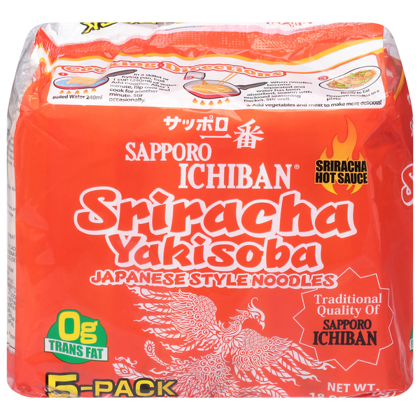 Instant Foods Sapporo Noodles, Japanese Style, Sriracha Yakisoba, 5-Pack hero