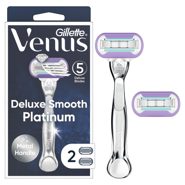 Shave Needs Gillette Venus Deluxe Smooth Platinum Women's Razor Handle + 2 Blade Refills hero