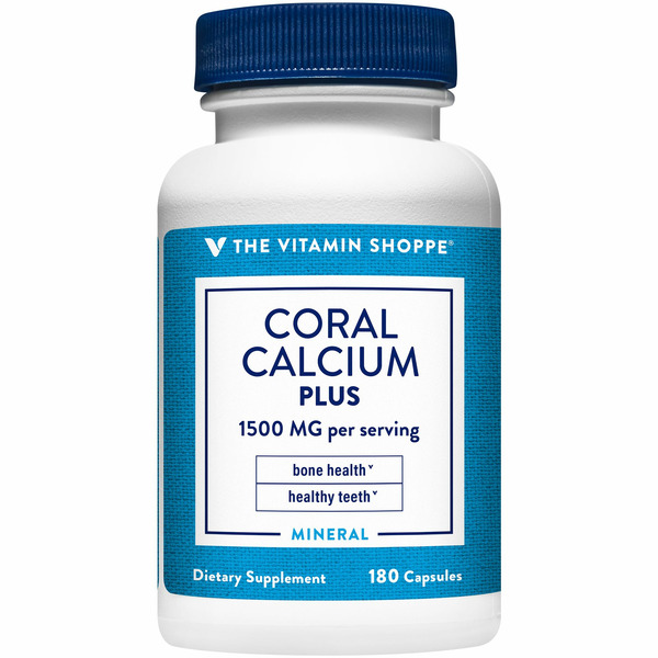 Calcium The Vitamin Shoppe Coral Calcium Plus - Eco-Safe Source of Calcium with Vitamins & Minerals - 1,500 MG (180 Capsules) hero