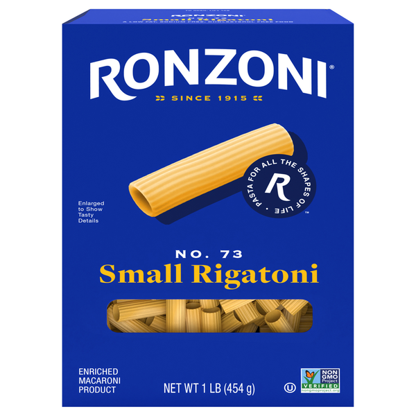 Dry Pasta Ronzoni Small Rigatoni, 16 oz, Ribbed Tubular Pasta, Non-GMO hero