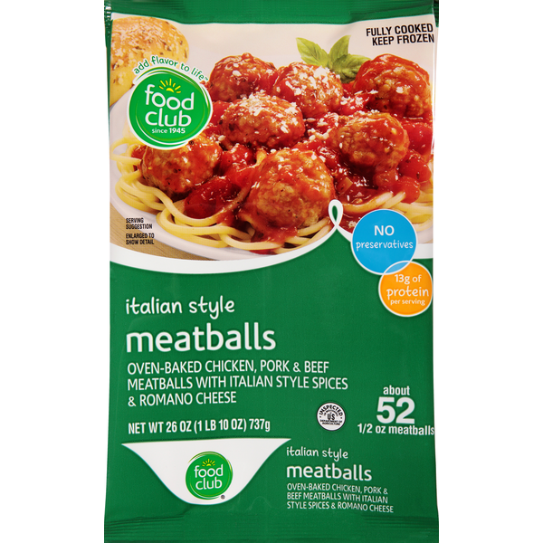 Frozen Meat & Seafood Food Club Meatballs, Italian Style hero