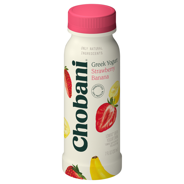 Refrigerated Chobani Yogurt Drink, Greek, Lowfat, Strawberry Banana hero