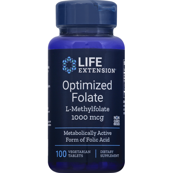 Vitamins & Minerals Life Extension Optimized Folate, L-Methylfolate, 10000 mcg, Vegetarian Tablets hero