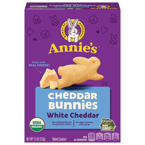 Crackers Annie's Baked Crackers, Organic, Cheddar Bunnies, White Cheddar hero