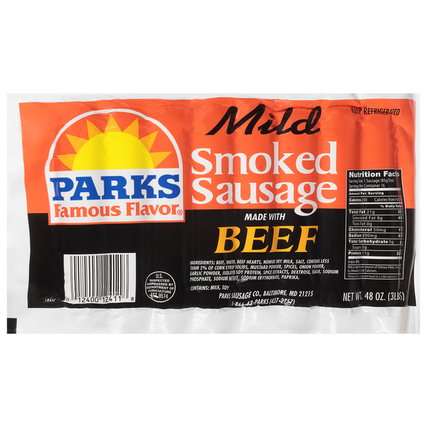 Hot Dogs, Bacon & Sausage Parks Famous Flavor Sausage, Smoked, Mild hero