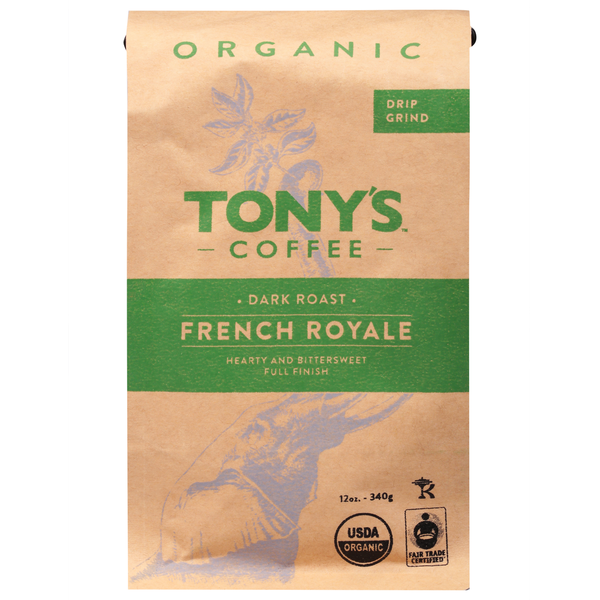 Coffee Tony's Coffee Coffee, Organic, Dark Roast, French Royale, Drip Grind hero