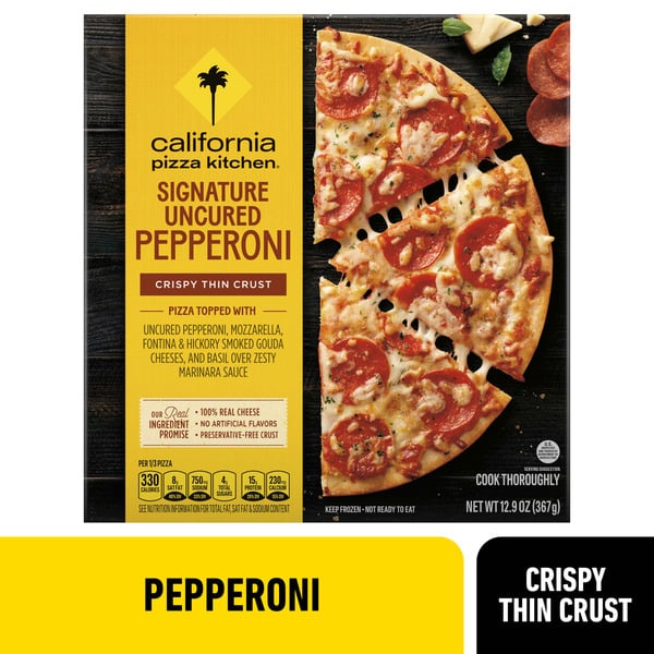 Frozen Pizza California Pizza Kitchen Signature Uncured Pepperoni Crispy Thin Crust Pizza hero