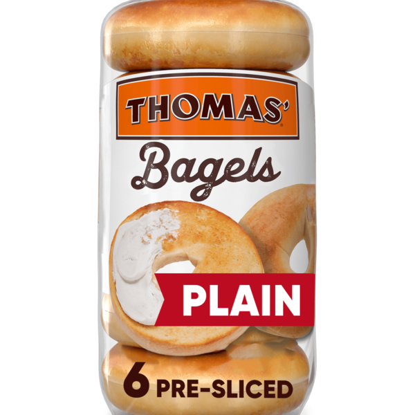 Breakfast Bakery Thomas’ 6 count, Plain Pre-sliced Bagels hero