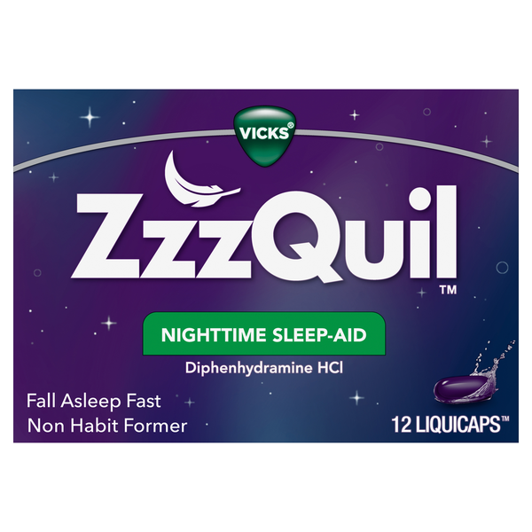 Cold, Flu & Allergy Vicks ZzzQuil Sleep Aid Liquidcaps, 50mg Diphenhydramine HCI hero