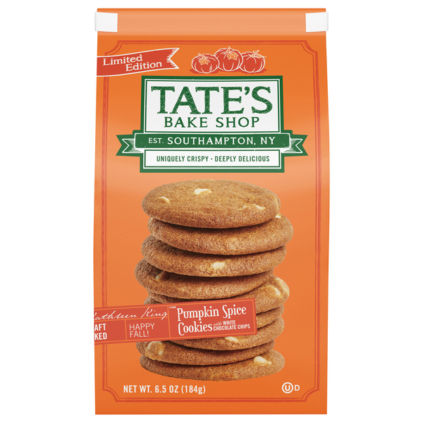 Tate's Bake Shop Cookies, with White Chocolate Chips, Pumpkin Spice hero