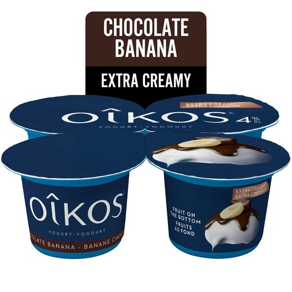 Yogurt Oikos Extra Creamy Greek Yogurt, Banana Chocolate Flavour, 4% Mf, hero