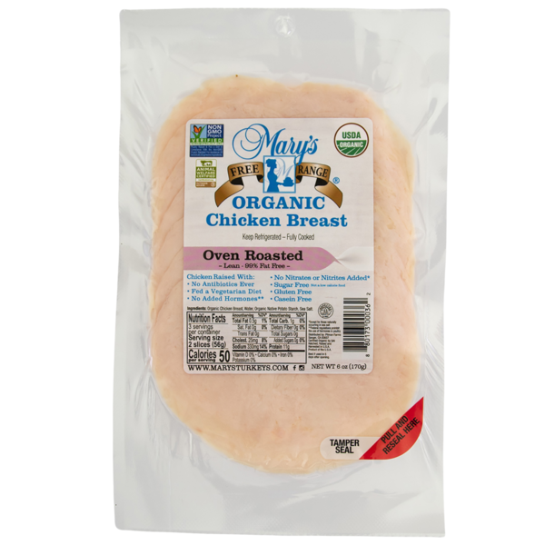 Mary's Free Range Organic Sliced Oven Roasted Chicken Breast hero