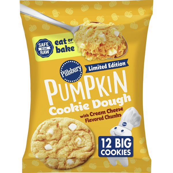 Refrigerated Dough & Biscuits Pillsbury Ready to Bake! Pumpkin Cookie Dough with Cream Cheese Flavored Chips hero