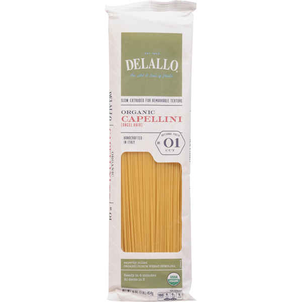 Dry Pasta DeLallo Capellini, Organic, Angel Hair, No. 01 Cut hero