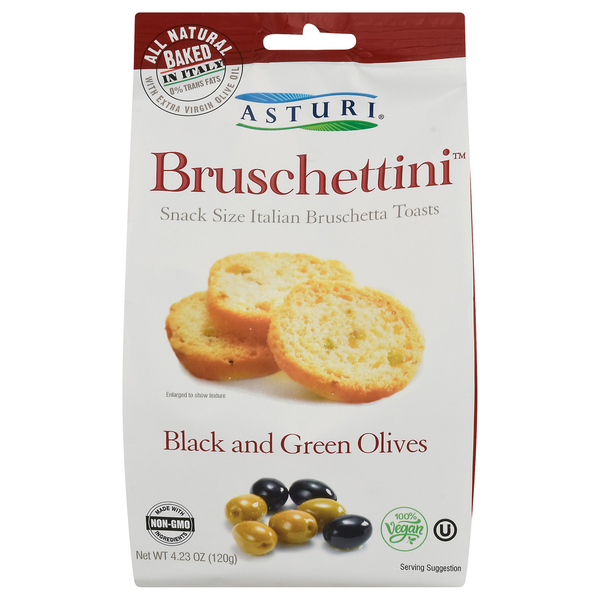 Crackers -- Specialty (Deli) Asturi Bruschetta Toasts, Italian, Black and Green Olives, Snack Size hero