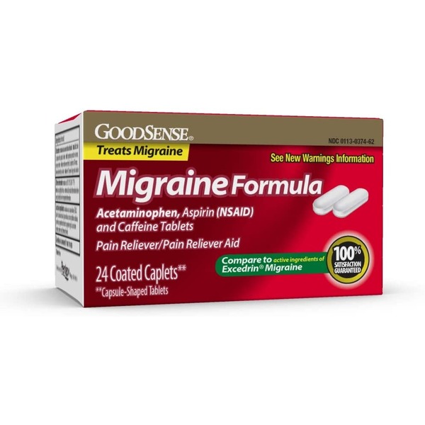 Muscles, Joints & Pain Relief Good Sense Migraine Formula Acetaminophen, Aspirin (nsaid) And Caffeine Pain Reliever/pain Reliever Aid Coated Caplets hero