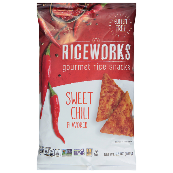 Crackers Riceworks Rice Snacks, Gourmet, Sweet Chili Flavored hero