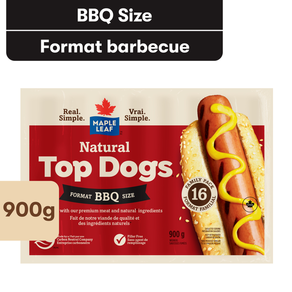 Lunch Meat Maple Leaf Natural Top Dogs BBQ Hot Dogs, Family Pack hero