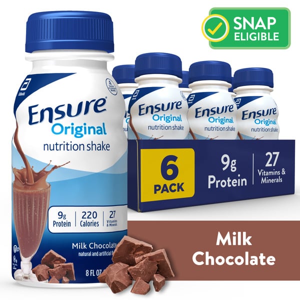 Protein & Meal Replacements Ensure Original Nutrition Shake Milk Chocolate Ready-to-Drink Bottles hero