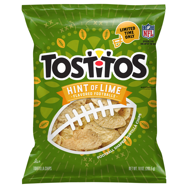 Chips & Pretzels Tostitos Tortilla Chips, Hint of Lime, Footballs hero