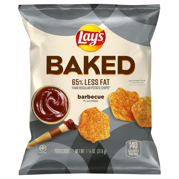 Chips & Pretzels Lay's Potato Crisps, Barbecue Flavored, Baked hero