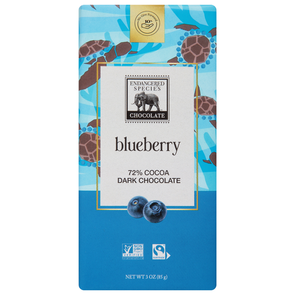 Candy & Chocolate Endangered Species Dark Chocolate, Blueberry, 72% Cocoa hero