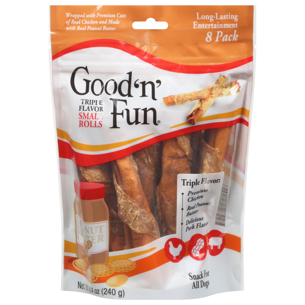 Dog Food & Care Good 'n' Fun Snack for All Dogs, Small Rolls, Triple Flavor, 8 Pack hero