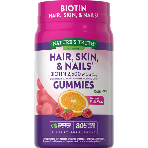 Vitamins & Supplements Nature's Truth Hair Skin & Nails with 2,500 MCG of Biotin, Vegan Gummies hero