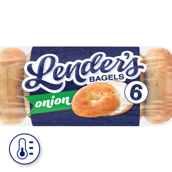 Breakfast Bakery Lender's Original, 6 count, Onion Pre-sliced Bagels , Refrigerated hero