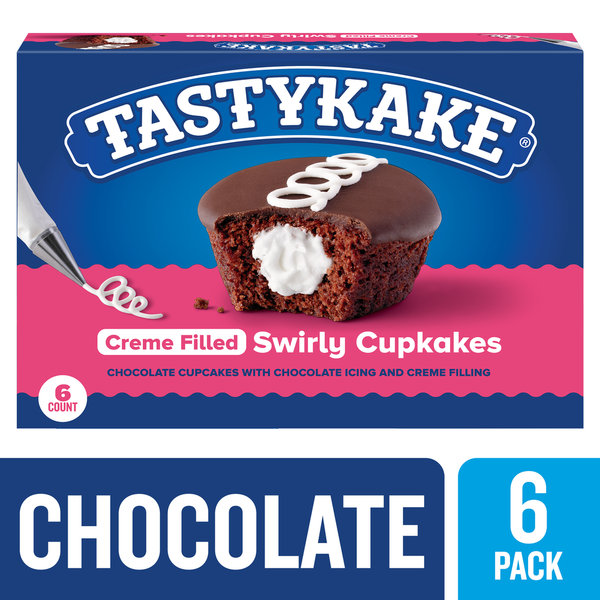 Cookies & Cakes Tastykake Cupcakes, Swirly Chocolate, 6 Pack hero