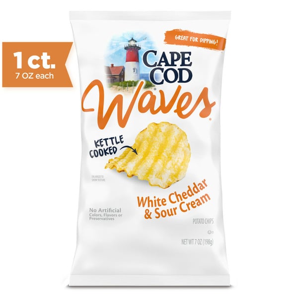 Chips & Pretzels Cape Cod White Cheddar & Sour Cream Wavy Kettle Cooked Potato Chips hero