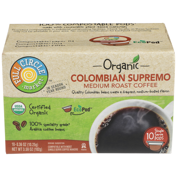 Coffee Full Circle Medium Roast Colombian Supremo 100% Arabica Coffee Single Serve Pods hero