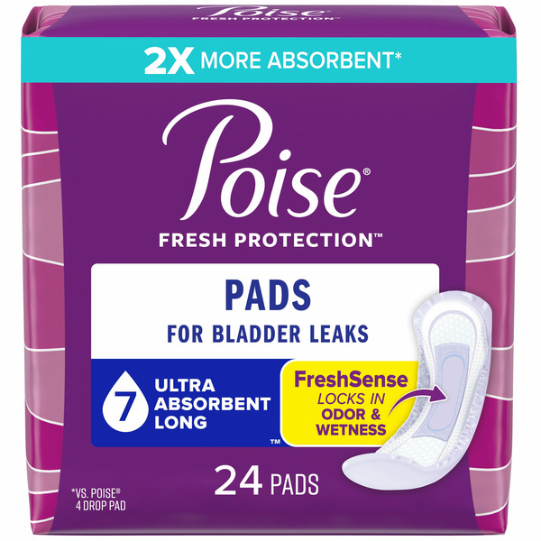 Feminine Care Poise Incontinence Pads, Ultra Absorbency, Long Length hero