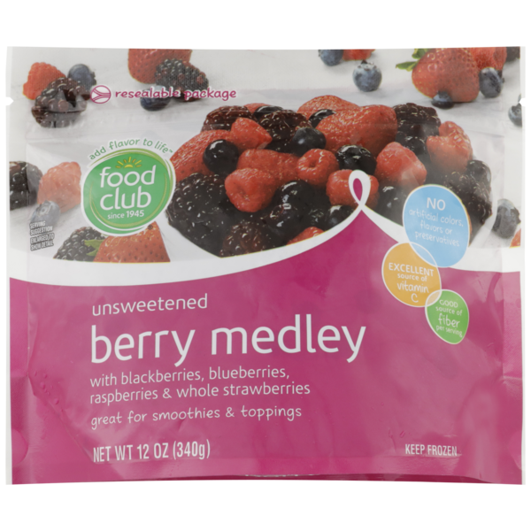 Frozen Produce Food Club Unsweetened Berry Medley With Blackberries, Blueberries, Raspberries & Whole Strawberries hero