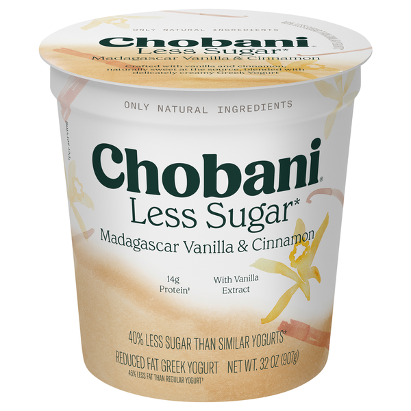 Yogurt Chobani Yogurt, Greek, Less Sugar, Reduced Fat, Madagascar Vanilla & Cinnamon hero