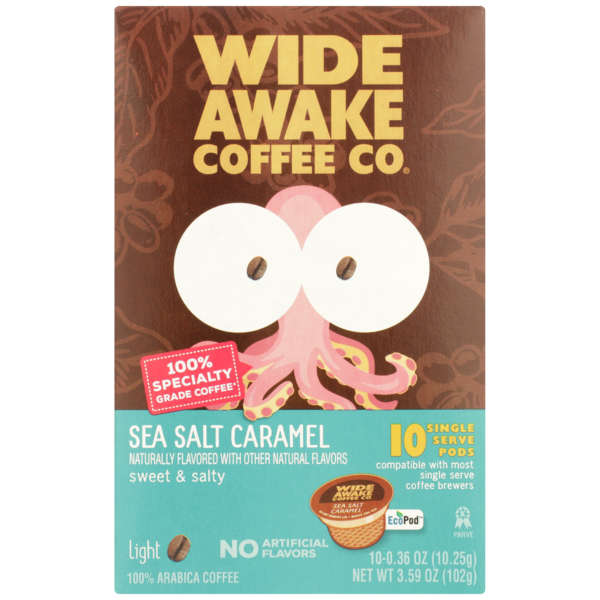 Wide Awake Light Roast Sea Salt Caramel 100% Arabica Coffee Single Serve Pods hero