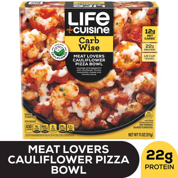 Frozen Meals Life Cuisine Meatlovers Cauliflower Pizza Bowl Frozen Entrée hero