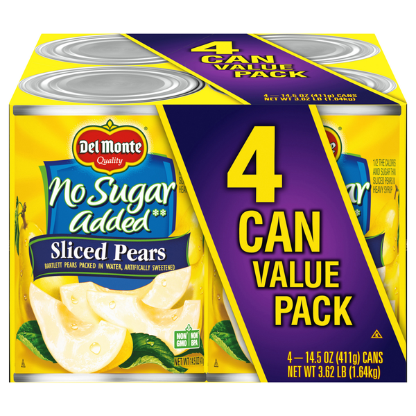 Canned Fruit & Applesauce Del Monte Sliced Pears, No Sugar Added, Value Pack hero