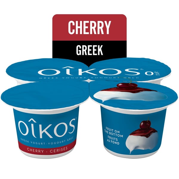 Yogurt Oikos Fat Free Greek Yogurt, Cherry Flavour, Fruit On The Bottom, 0% M.F. hero