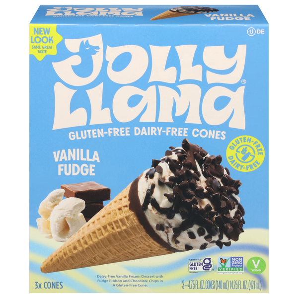 Frozen Dessert Jolly Llama Cones, Dairy-Free, Gluten-Free, Vanilla Fudge hero