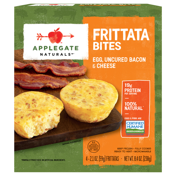 Frozen Meals Applegate Naturals  Egg, Uncured Bacon and Cheese Frittata Bites hero