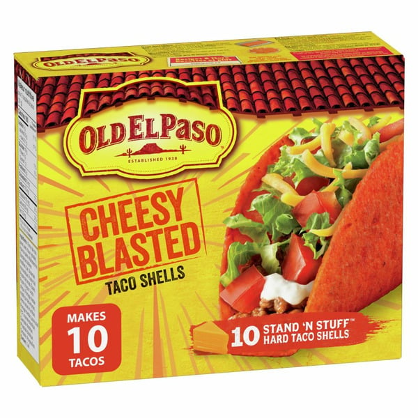 Chips & Pretzels Old El Paso Stand n' Stuff Taco Shells, Cheesy Blasted, Gluten Free hero