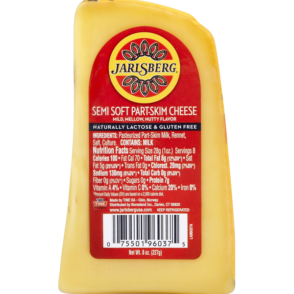 Specialty Cheeses Jarlsberg Cheese, Semi Soft, Part-Skim hero