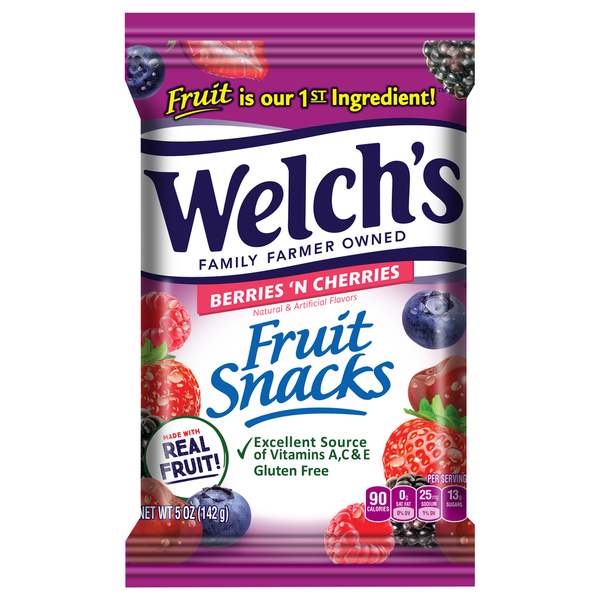 Fruit & Vegetable Snacks Welch's Fruit Snacks, Berries 'N Cherries hero