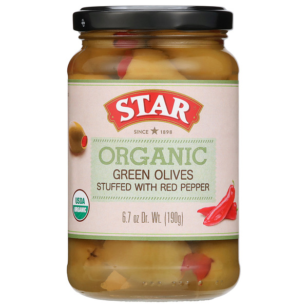 STAR Organic Green Queen Olives Stuffed With Pimento hero