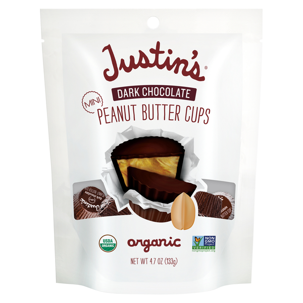 Candy & Chocolate Justin's Organic Mini Dark Chocolate Peanut Butter Cups Bag hero