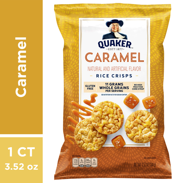 Fruit & Vegetable Snacks Quaker Rice Crisps, Caramel hero