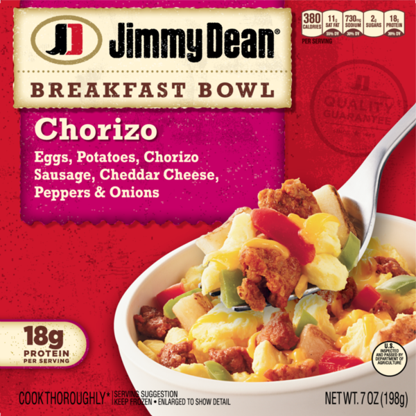 Frozen Breakfast Jimmy Dean Breakfast Bowl, Chorizo, Frozen, 7 oz Bowl hero