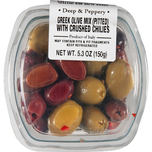 Specialty Cheeses International Gourmet Greek Olive Mix with Crushed Chilies, Pitted hero