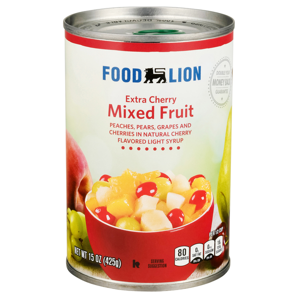 Canned Fruit & Applesauce Food Lion Mixed Fruit, Extra Cherry hero